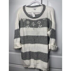 Avenue Womens Tunic Sweater Plus 18/20 Striped Beaded Three quarter Sleeve Cuffs